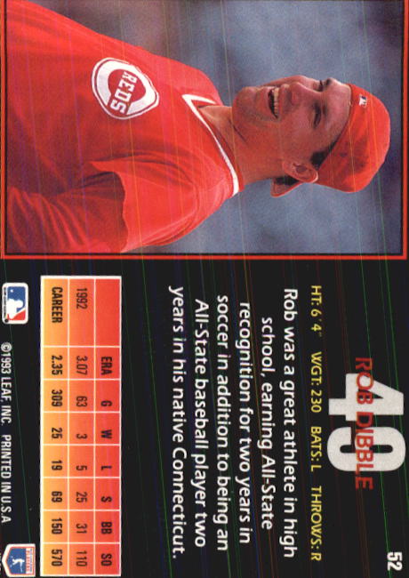 1993 Triple Play #52 Rob Dibble back image
