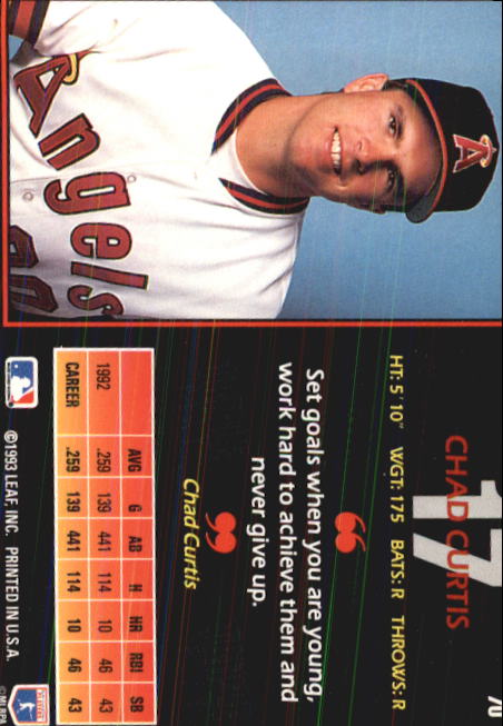 1993 Triple Play #70 Chad Curtis back image