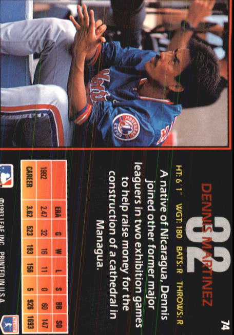 1993 Triple Play #74 Dennis Martinez back image