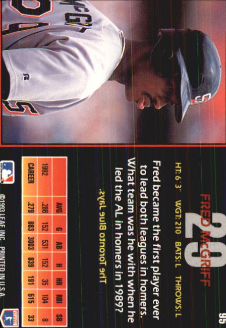 1993 Triple Play #95 Fred McGriff back image