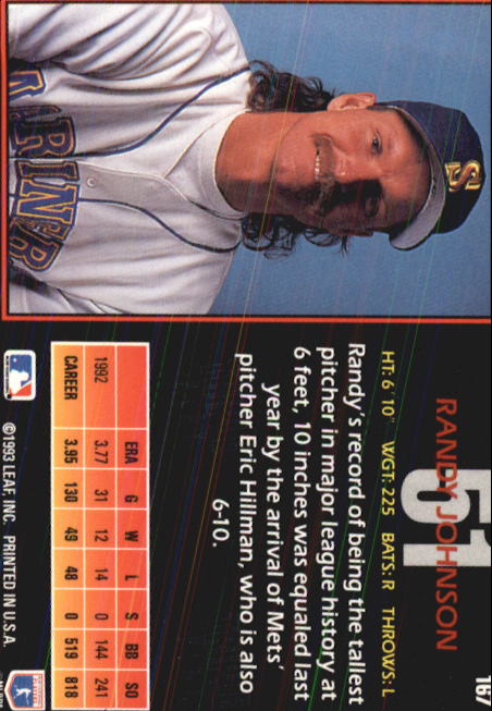 1993 Triple Play #167 Randy Johnson back image