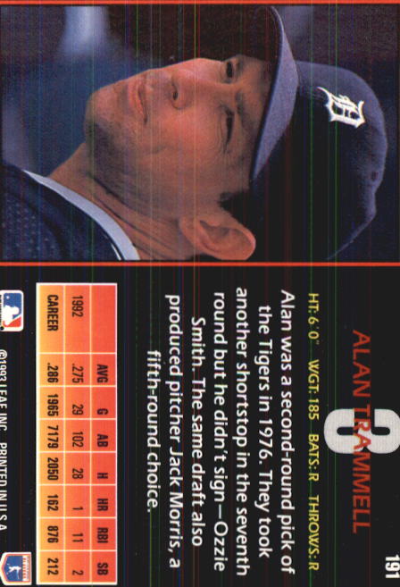 1993 Triple Play #191 Alan Trammell back image