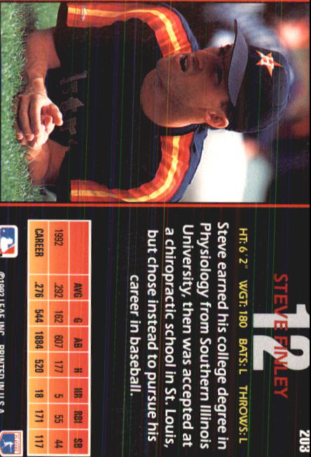 1993 Triple Play #203 Steve Finley back image