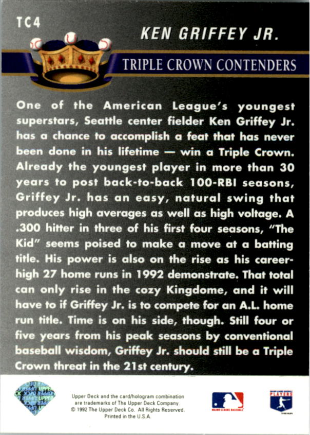 1993 Upper Deck Triple Crown #TC4 Ken Griffey Jr. back image