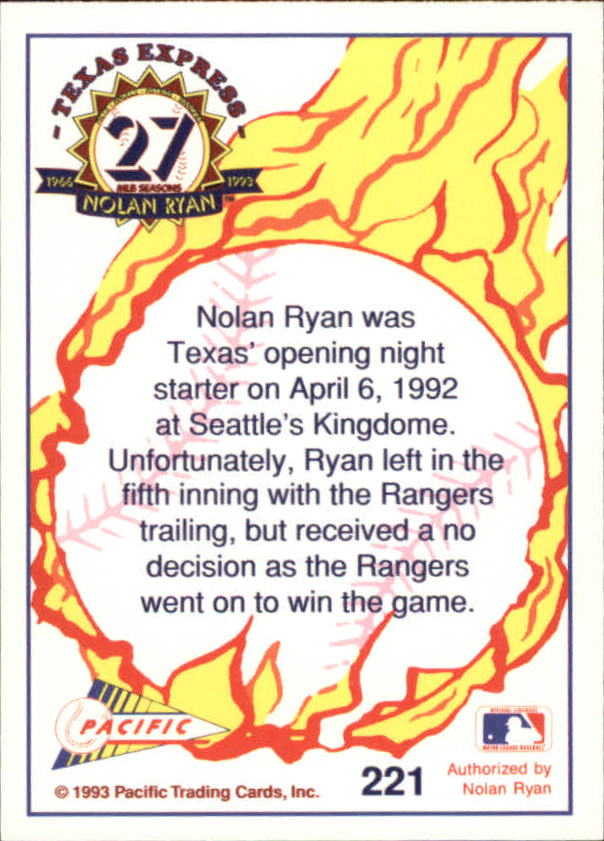 1993 Pacific Nolan Ryan Career Highlights #232 Texas Rangers Card