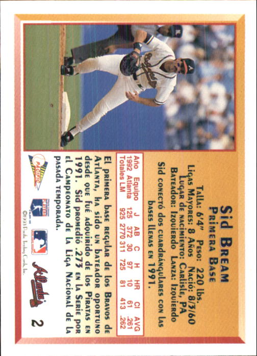1993 Pacific Spanish #2 Sid Bream back image