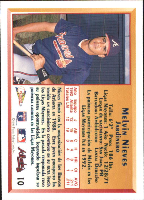 1993 Pacific Spanish #10 Melvin Nieves back image