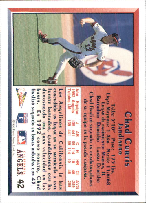 1993 Pacific Spanish #42 Chad Curtis back image