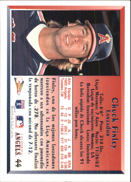 1993 Pacific Spanish #44 Chuck Finley back image