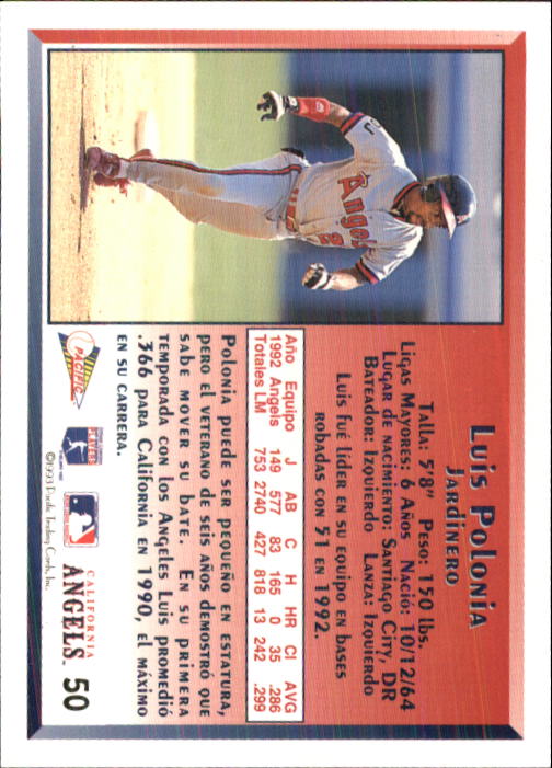 1993 Pacific Spanish #50 Luis Polonia back image