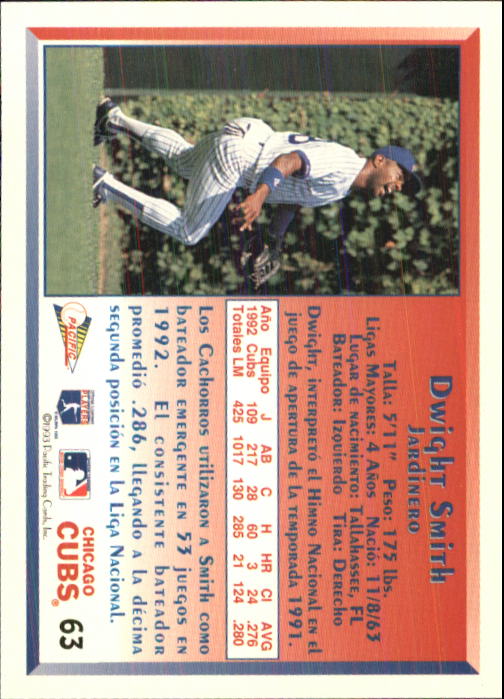 1993 Pacific Spanish #63 Dwight Smith back image