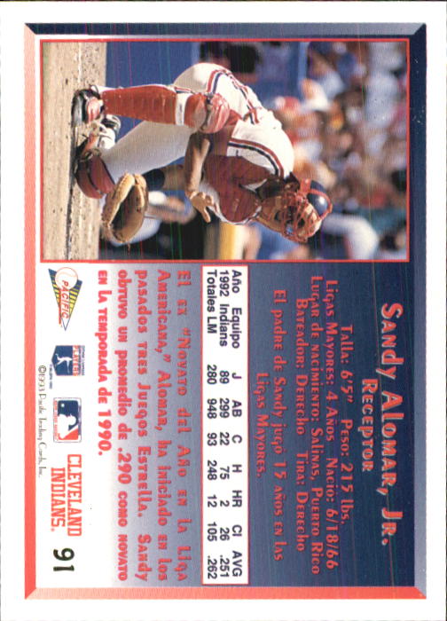 1993 Pacific Spanish #91 Sandy Alomar Jr. back image