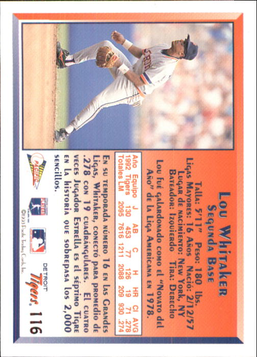 1993 Pacific Spanish #116 Lou Whitaker back image