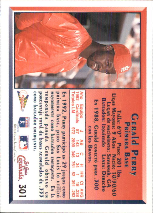 1993 Pacific Spanish #301 Gerald Perry back image