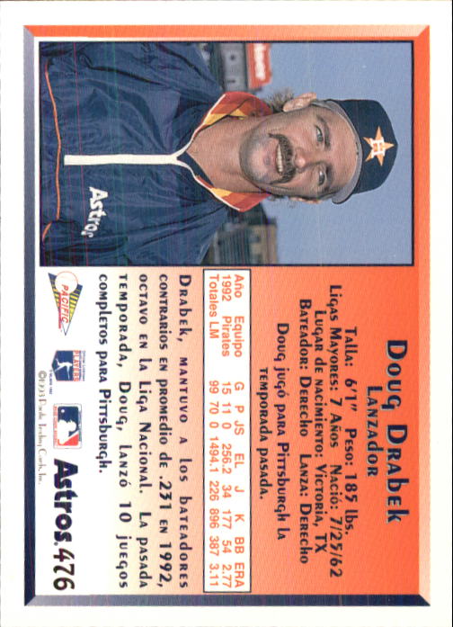 1993 Pacific Spanish #476 Doug Drabek back image