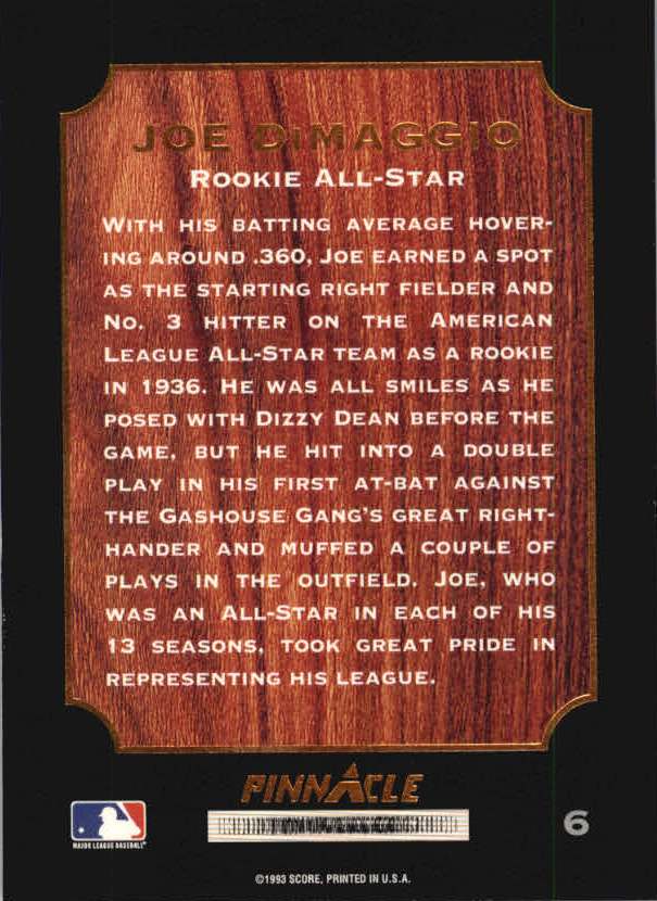 1993 Pinnacle DiMaggio #6 Rookie All-Star back image