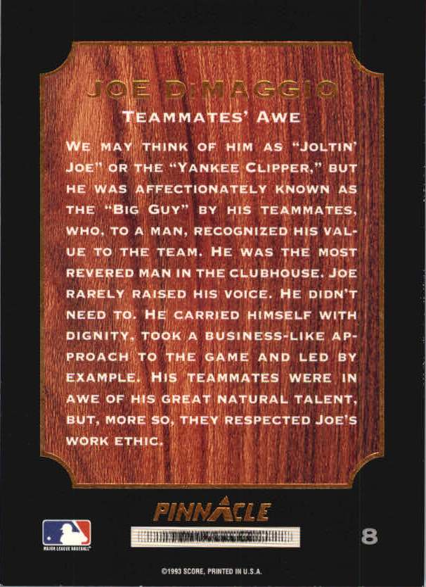 1993 Pinnacle DiMaggio #8 Teammates' Awe back image
