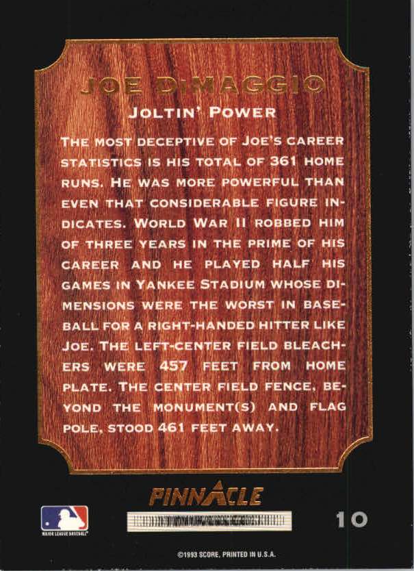 1993 Pinnacle DiMaggio #10 Joltin' Power back image