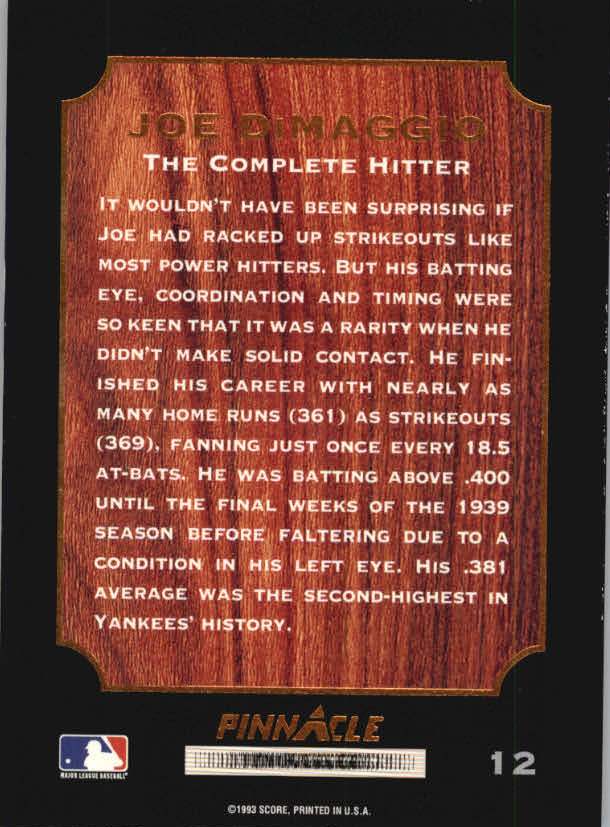 1993 Pinnacle DiMaggio #12 The Complete Hitter back image