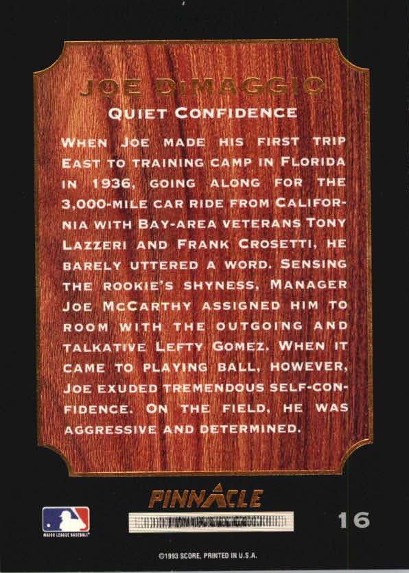 1993 Pinnacle DiMaggio #16 Quiet Confidence back image