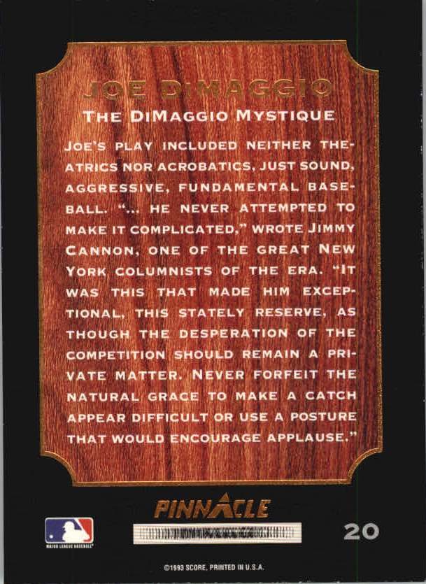 1993 Pinnacle DiMaggio #20 The DiMaggio Mystique back image