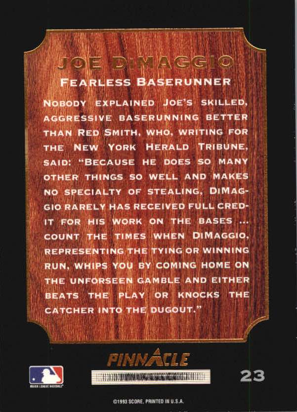 1993 Pinnacle DiMaggio #23 Fearless Baserunner back image
