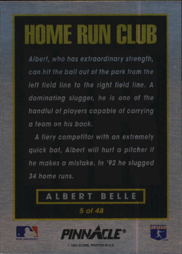 1993 Pinnacle Home Run Club #5 Albert Belle back image