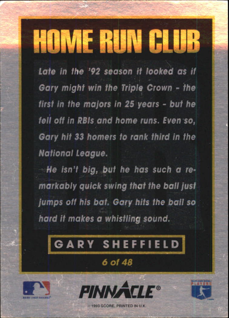 1993 Pinnacle Home Run Club #6 Gary Sheffield back image