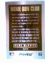 1993 Pinnacle Home Run Club #8 Mark McGwire back image