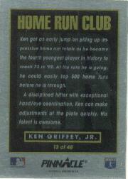 1993 Pinnacle Home Run Club #13 Ken Griffey Jr. back image