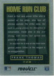 1993 Pinnacle Home Run Club #17 Frank Thomas back image