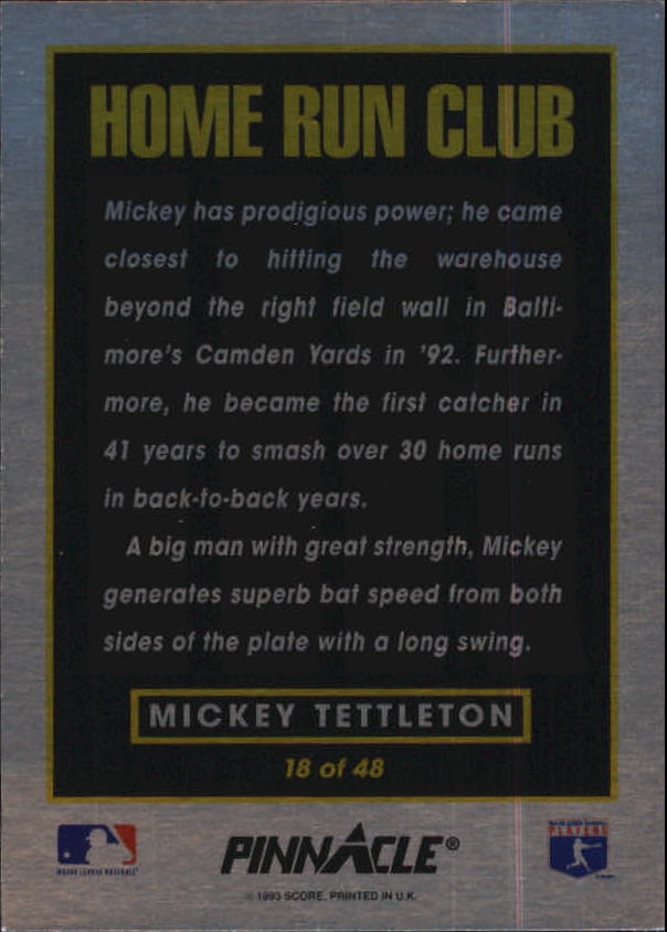 1993 Pinnacle Home Run Club #18 Mickey Tettleton back image