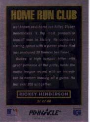 1993 Pinnacle Home Run Club #21 Rickey Henderson back image