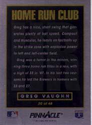 1993 Pinnacle Home Run Club #30 Greg Vaughn back image