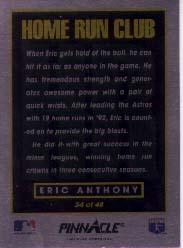 1993 Pinnacle Home Run Club #34 Eric Anthony back image