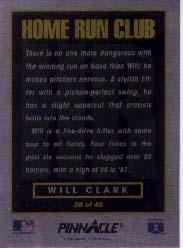 1993 Pinnacle Home Run Club #38 Will Clark back image