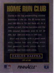 1993 Pinnacle Home Run Club #39 Carlos Baerga back image