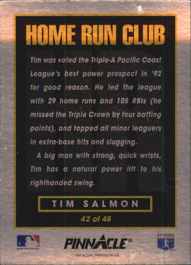 1993 Pinnacle Home Run Club #42 Tim Salmon back image