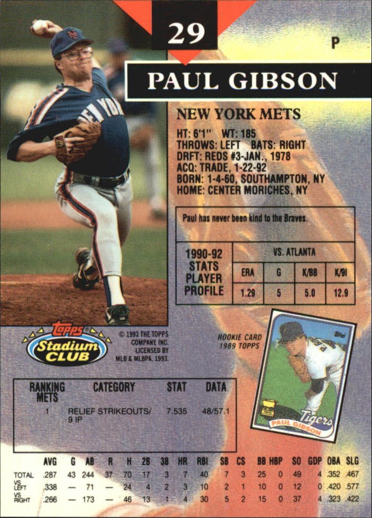 1993 Stadium Club Members Only Parallel #29 Paul Gibson back image