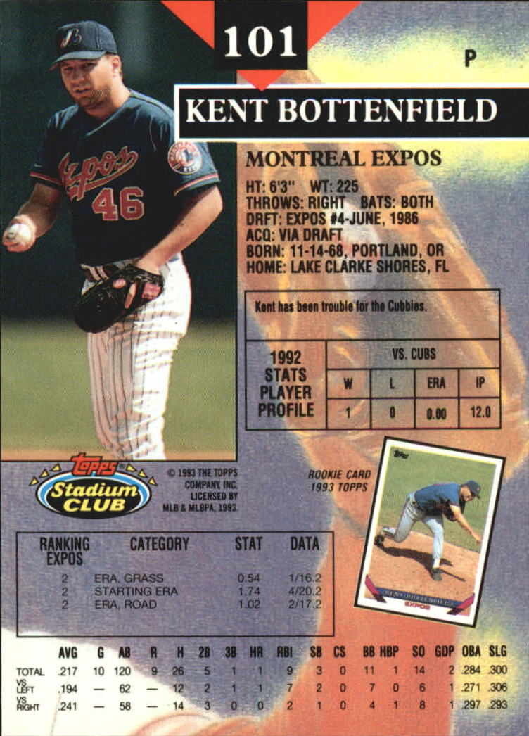 1993 Stadium Club Members Only Parallel #101 Kent Bottenfield back image