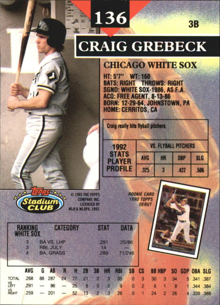 1993 Stadium Club Members Only Parallel #136 Craig Grebeck back image