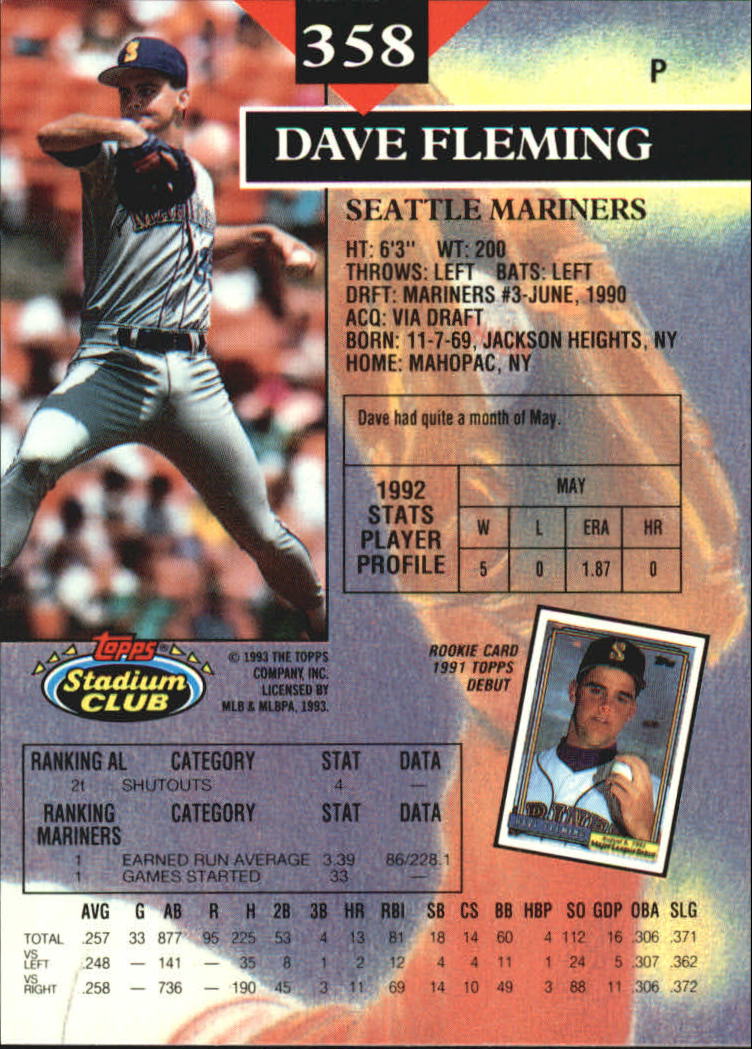 1993 Stadium Club Members Only Parallel #358 Dave Fleming back image