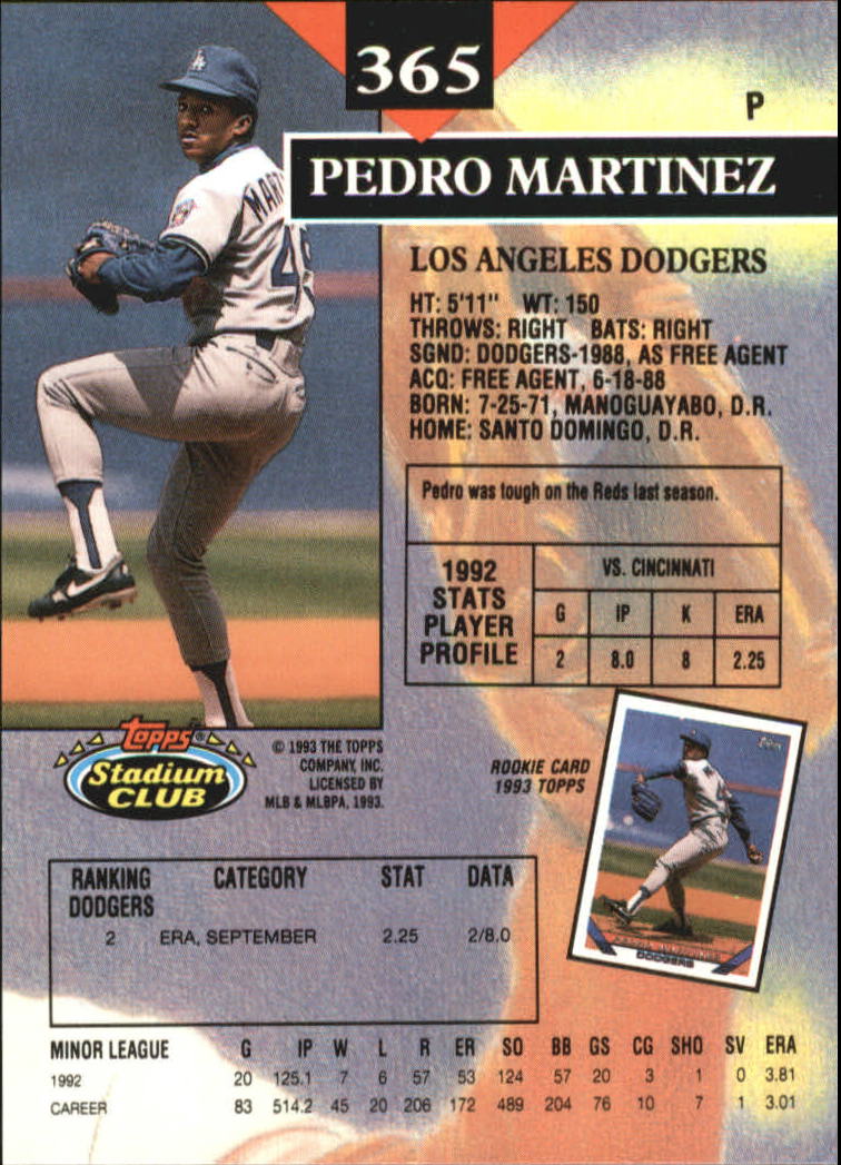 1993 Stadium Club Members Only Parallel #365 Pedro Martinez back image