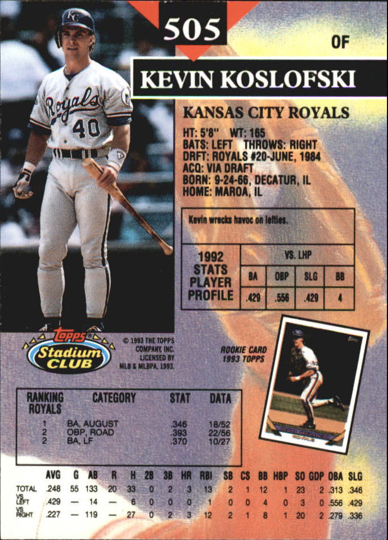 1993 Stadium Club Members Only Parallel #505 Kevin Koslofski back image