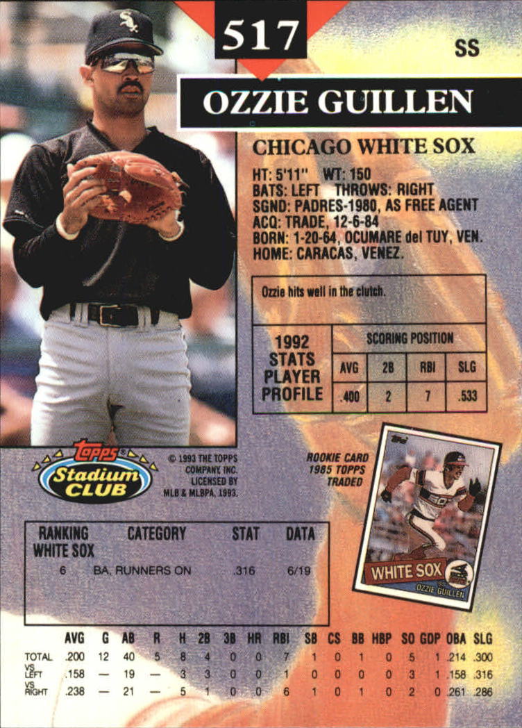 1993 Stadium Club Members Only Parallel #517 Ozzie Guillen back image