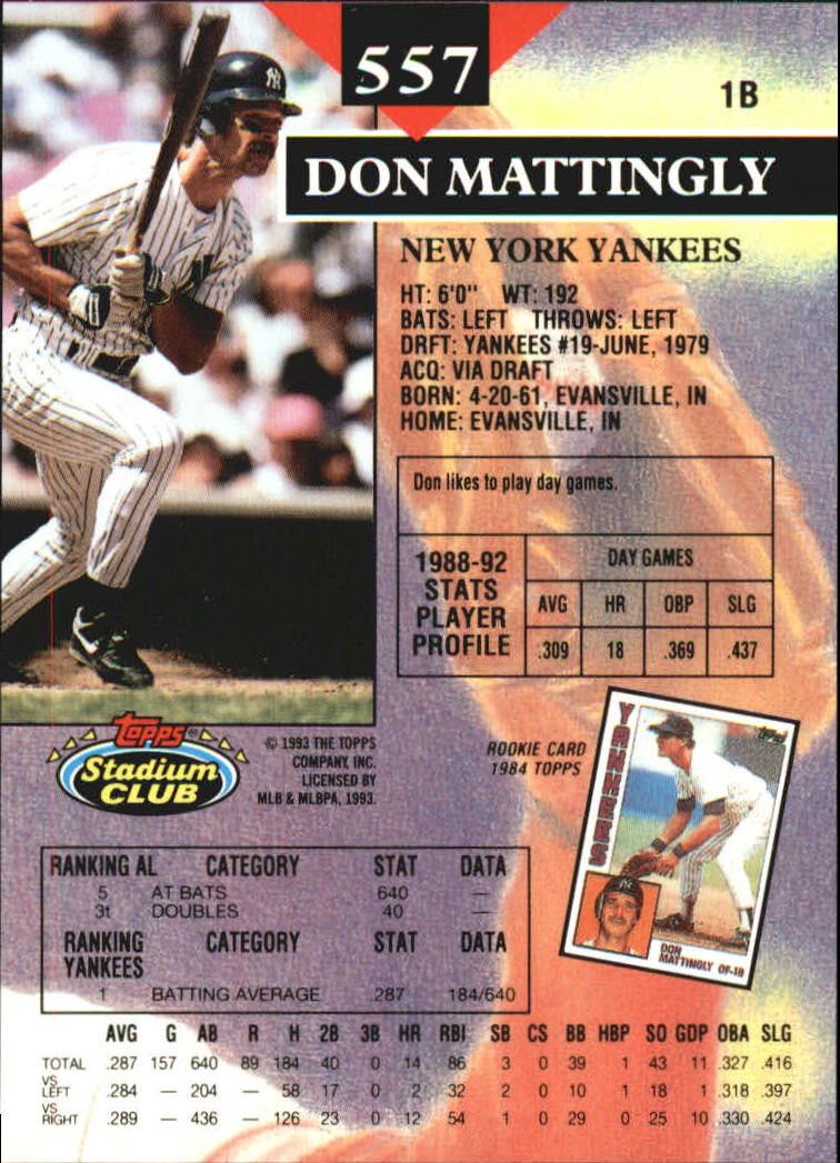 1993 Stadium Club Members Only Parallel #557 Don Mattingly back image