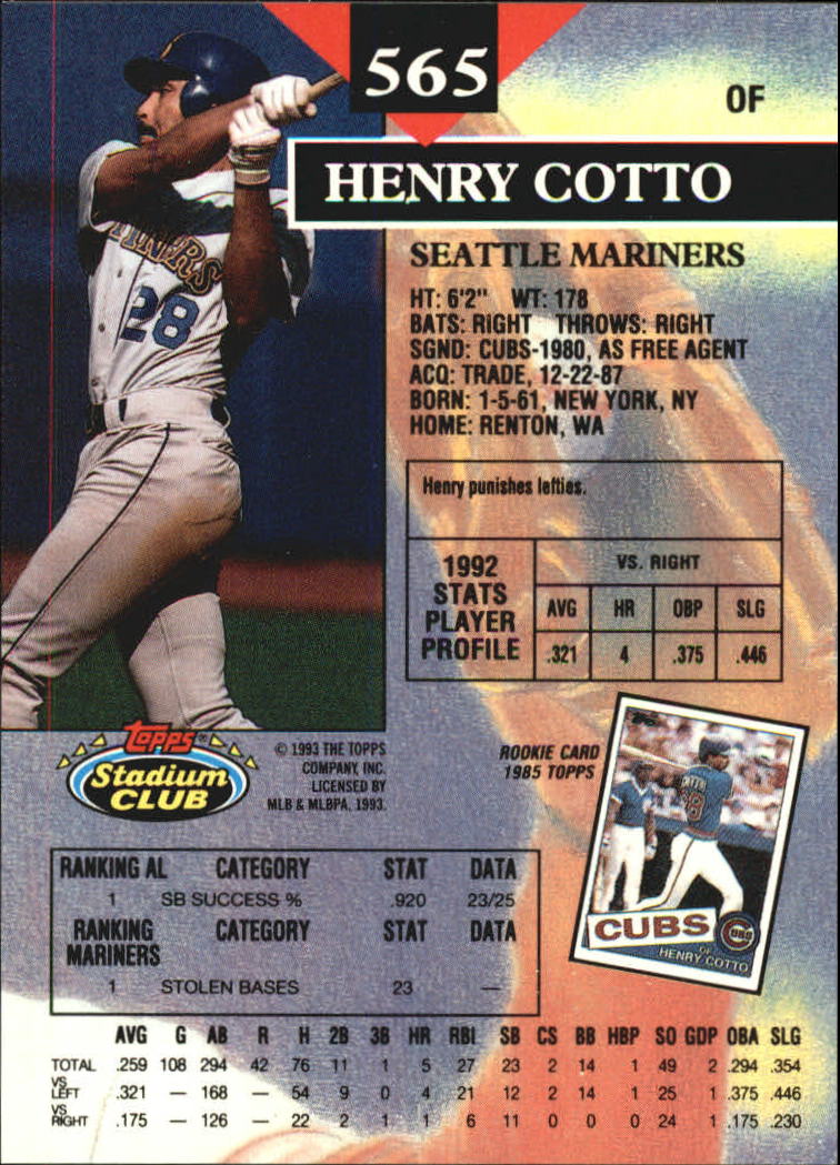 1993 Stadium Club Members Only Parallel #565 Henry Cotto back image
