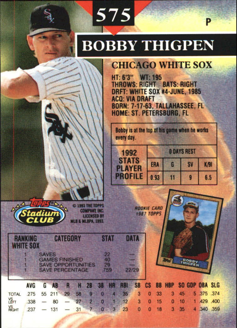 1993 Stadium Club Members Only Parallel #575 Bobby Thigpen back image