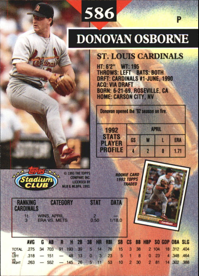 1993 Stadium Club Members Only Parallel #586 Donovan Osborne back image