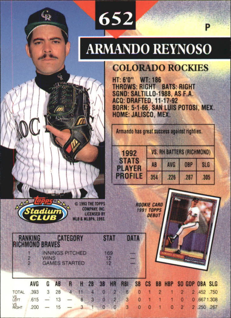 1993 Stadium Club Members Only Parallel #652 Armando Reynoso back image